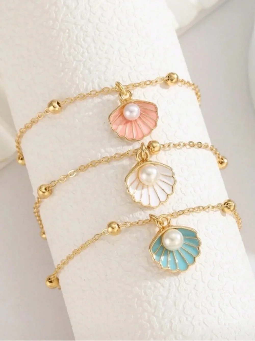 Gold Shell Charm Bracelet Set